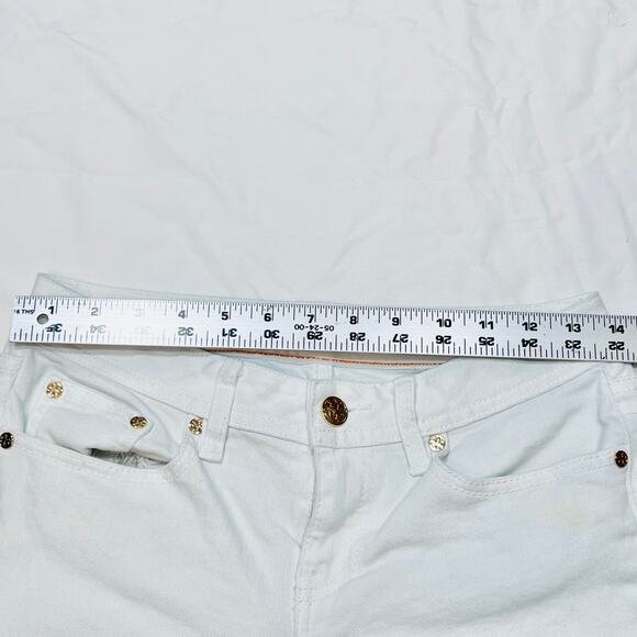 Tory Burch Mid Rise Flare Leg Jeans Women Size 26W x 29L White Cotton Blend Used - Picture 6 of 10